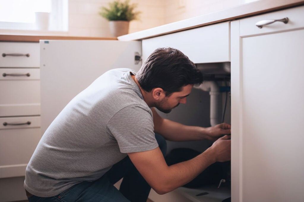 Keittiön viemäriputken asennus.